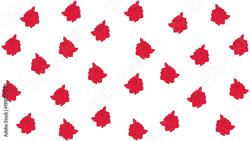 Elegant seamless pattern featuring stylized red roses scattered background. This romantic floral vector design is perfect for Valentine’s Day themes, wedding invitations, gift wrap, fabric prints.