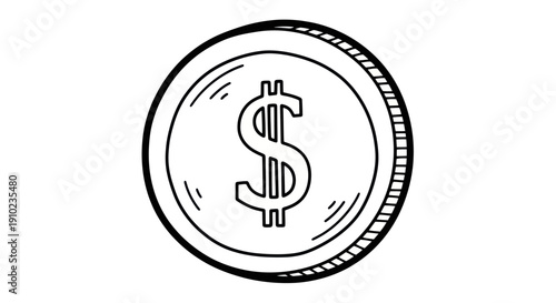 Hand drawn dollar coin sketch representing finance and currency.