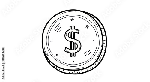Hand drawn dollar coin sketch representing finance and currency.