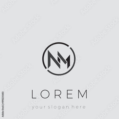 The initial NM logo design features a minimalist circular frame. Perfect for a company, trademark, or corporate logo.