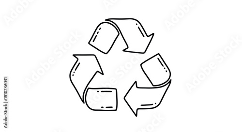 Hand drawn doodle style recycling symbol representing environmental sustainability.