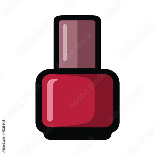 Nail polish bottle illustration with red varnish and black outline on transparent background