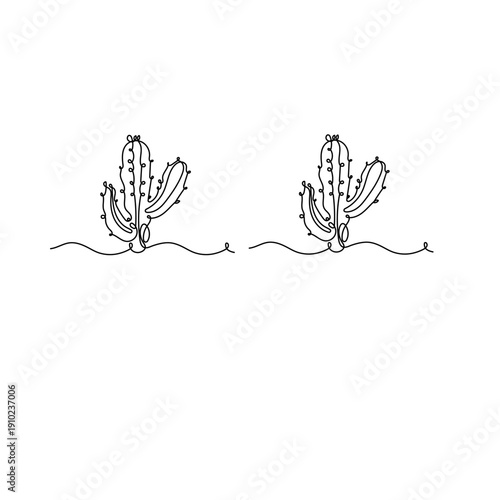 Cactus plant outline vector illustration in minimalist continuous line style

