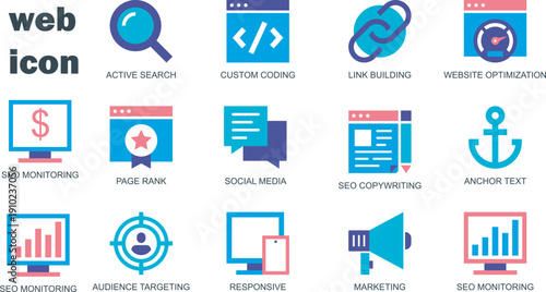 SEO concept of web icons set vector