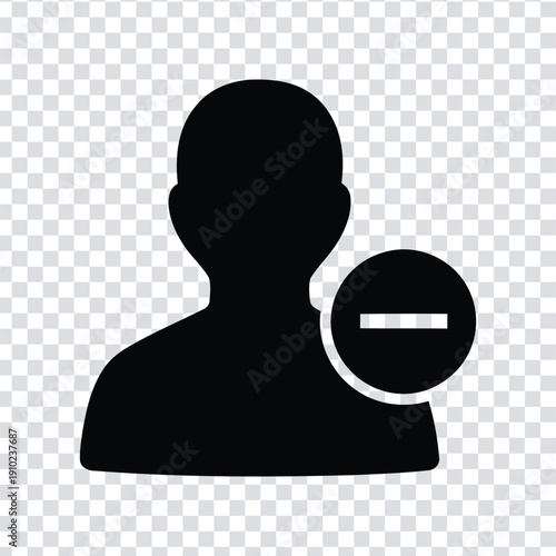 Black silhouette of a person with a minus sign in a circle on a transparent background