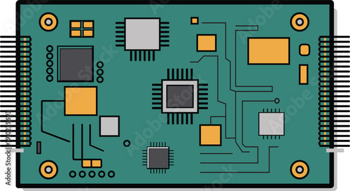 Detailed Green Circuit Board Hardware Component Diagram