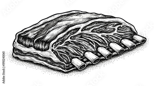 Raw Beef Ribs Hand Drawn Illustration.