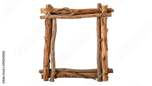 Photos Crafting a wooden frame using sticks and twine for decoration or art display iso