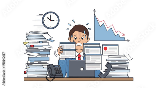 Stressed Businessman Overwhelmed by Workload and Deadlines.