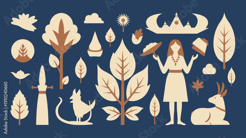 Stylized illustration of a woman with nature elements and animals.
