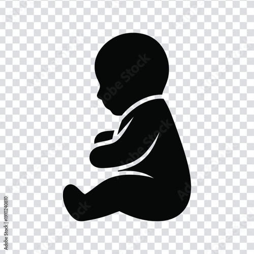 Black silhouette of a baby sitting in a fetal position