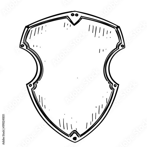 medieval knight shield vector line art hand drawn illustration