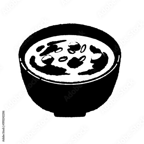 Japanese Miso Soup with Tofu Monochrome Graphic Icon