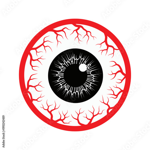 Human Eye Anatomy Illustration with Red Veins.