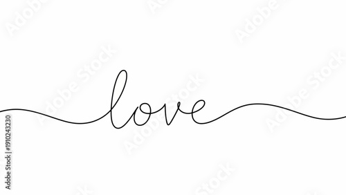 Love word calligraphy, minimalist design, black line art on white background
