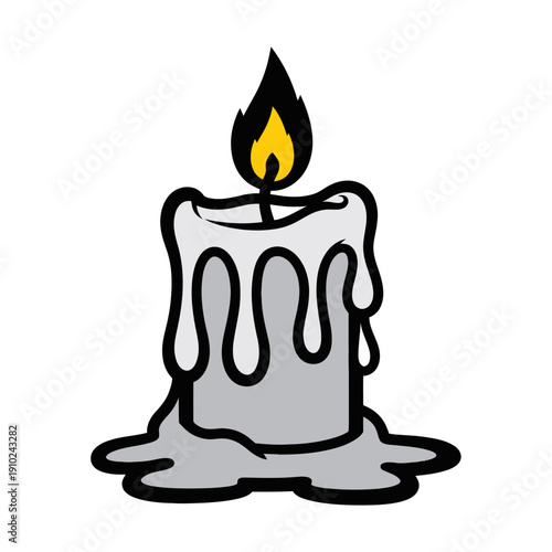 Melted Candle with Yellow Flame.