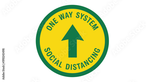 one way social distancing sign, arrow direction, safety guidance