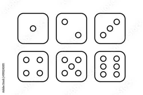 Set of all dice combinations from one to six in top view outline vector