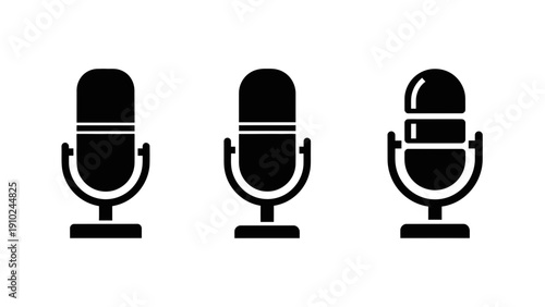 microphone icons set, audio recording equipment