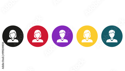 diverse people icons, colorful circles, user avatars, profile symbols