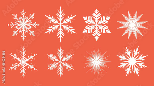 Snowflake designs on red background, winter holiday season