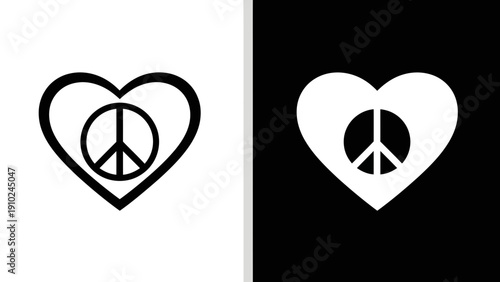 peace heart symbol, love and harmony, black and white design