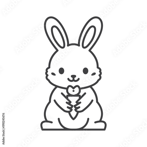 Outline bunny with carrot icon isolated flat style design