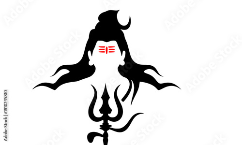 Lord Shiva Silhouette Meditation Pose Hindu God Illustration with Trident Symbol for Yoga Spiritual Logo, Black Minimalist Tattoo Design, Indian Deity Art