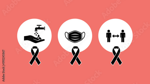 covid-19 safety measures: wash hands, wear mask, social distance