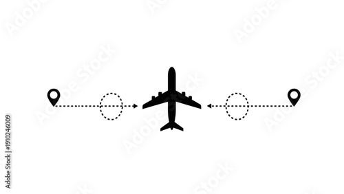 airplane flight path icon, travel concept, destination, journey