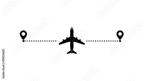 Airplane flight path icon, travel concept, destination, journey