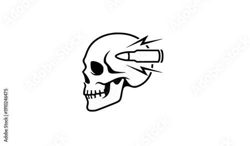 Simple Skull and Bullet Line Art Logo Black White Vector Icon