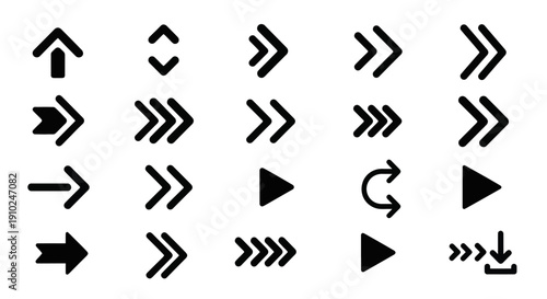 Collection of various black arrow icons pointing in different directions.
