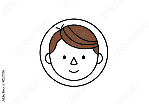 Stylized Cartoon Face Icon Representation of Young Person with Brown Hair and Smiling Expression for Digital Usage