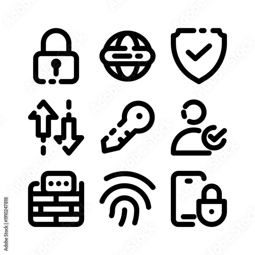 Cyber Security and Digital Protection Line Icons Set. Safety Technology Vector Collection