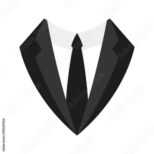Classic business suit icon with necktie. Professional formal attire illustration for office, corporate identity, and fashion. Vector geometric suit symbol