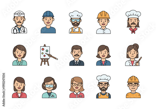 Diverse Professional People Avatars Collection Representing Various Occupations And Skills For Web Design And Business Concepts