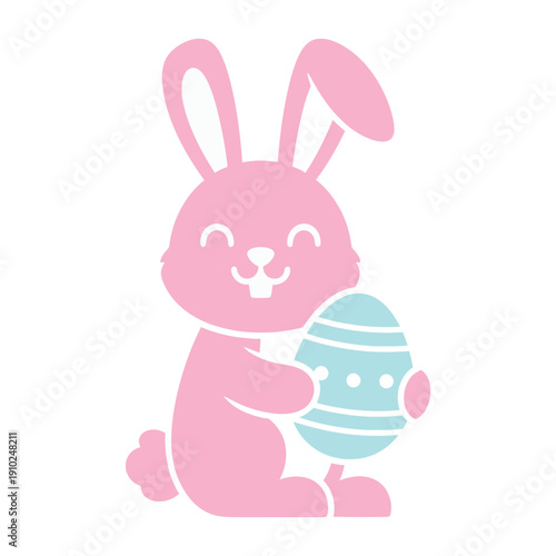 Pink Cartoon Bunny Holding Easter Egg.