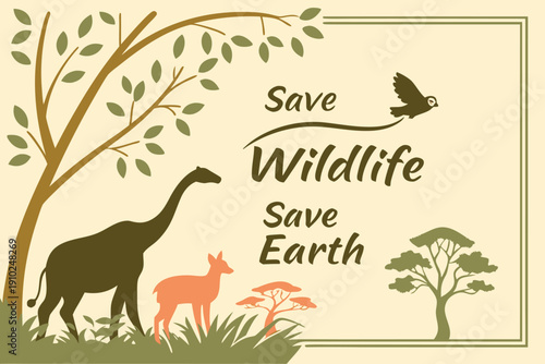 Wildlife Conservation Save Earth Illustration with Animals and Trees