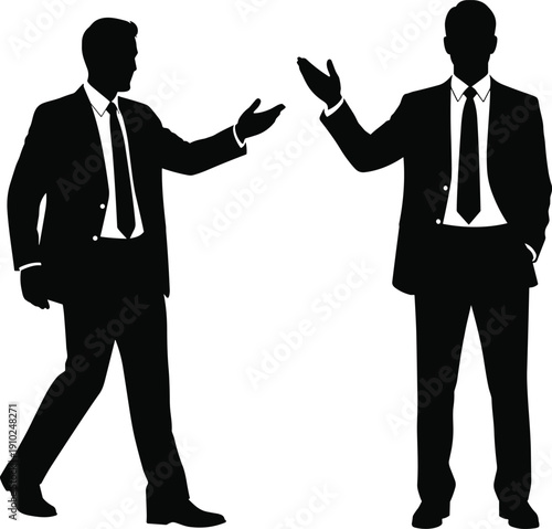 Black Businessmen Silhouette Vector Set Featuring Professional Executives in Suits Walking Talking and Making Presentation Gestures Isolated on White Background for Corporate Design Projects