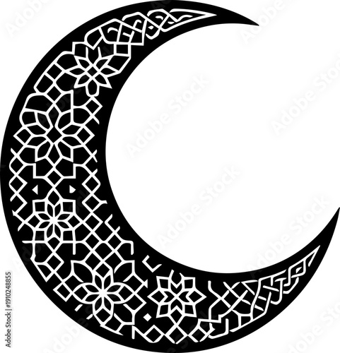 Islamic Geometric Crescent Moon Ornament Vector