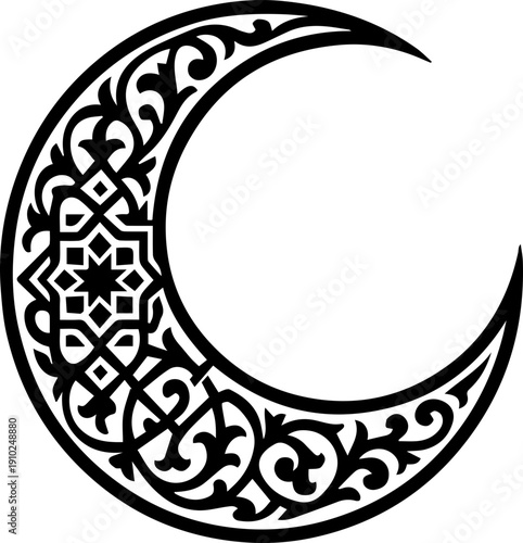 Islamic Geometric Crescent Moon Ornament Vector