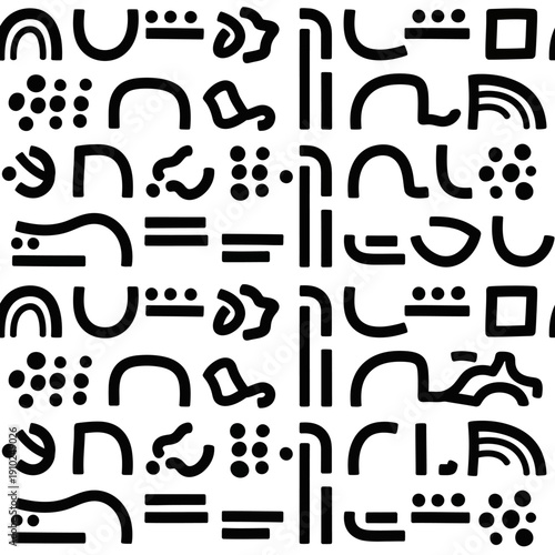 A diverse assortment of abstract black illustrations on a white background, showcasing various shapes and designs