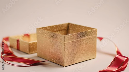 Wallpaper Mural Gold Gift Box with Red Ribbon Shaking on Table Video. Torontodigital.ca