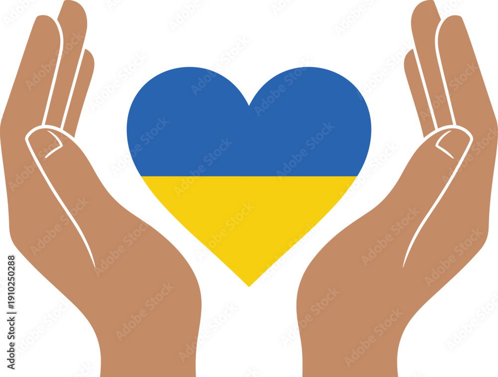 Obraz premium Blue and yellow heart in the colors of the Ukrainian flag held by two hands representing peace solidarity and humanitarian support for Ukraine.