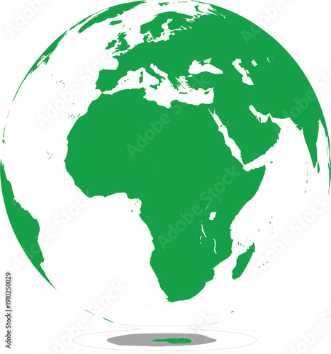 Green world globe vector illustration showing Europe Africa and Middle East for environmental sustainability global ecology and international business connectivity concepts.