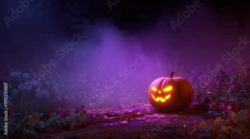 Wallpaper Mural Halloween Spooky Pumpkin Jack-o-lantern in Fog Video. Torontodigital.ca