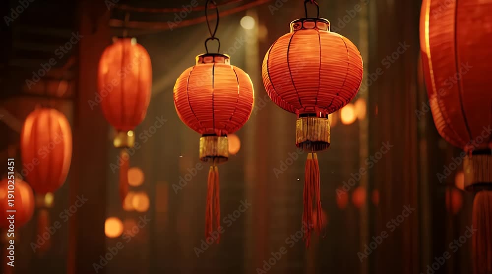 custom made wallpaper toronto digitalRed Chinese Lanterns Glowing at Night Festival Video.
