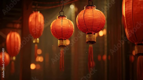 Wallpaper Mural Red Chinese Lanterns Glowing at Night Festival Video. Torontodigital.ca