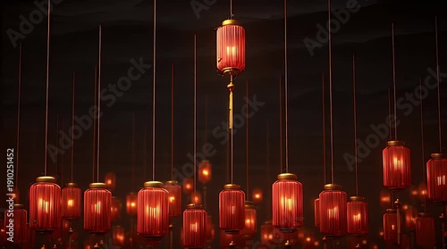 Wallpaper Mural Red Chinese Lanterns Glowing at Night Festival Video. Torontodigital.ca